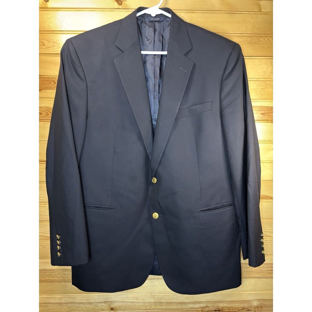 Brooks Brothers Madison 1818 Loro Piana Black 100% Wool‎ Blazer Gold Buttons 43R - Picture 2 of 11